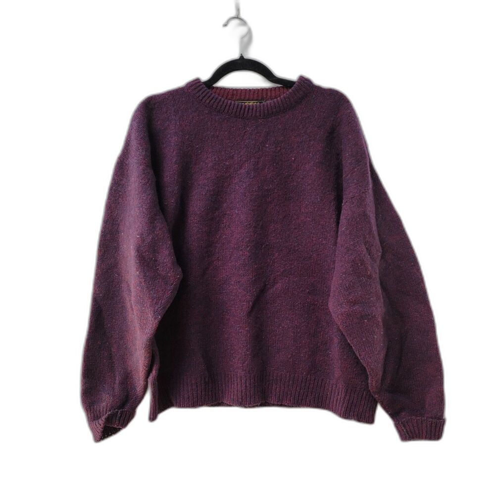 Vintage Eddie Bauer Burgundy Blue Wool Blend Sweater Long Sleeve Men's Size XL